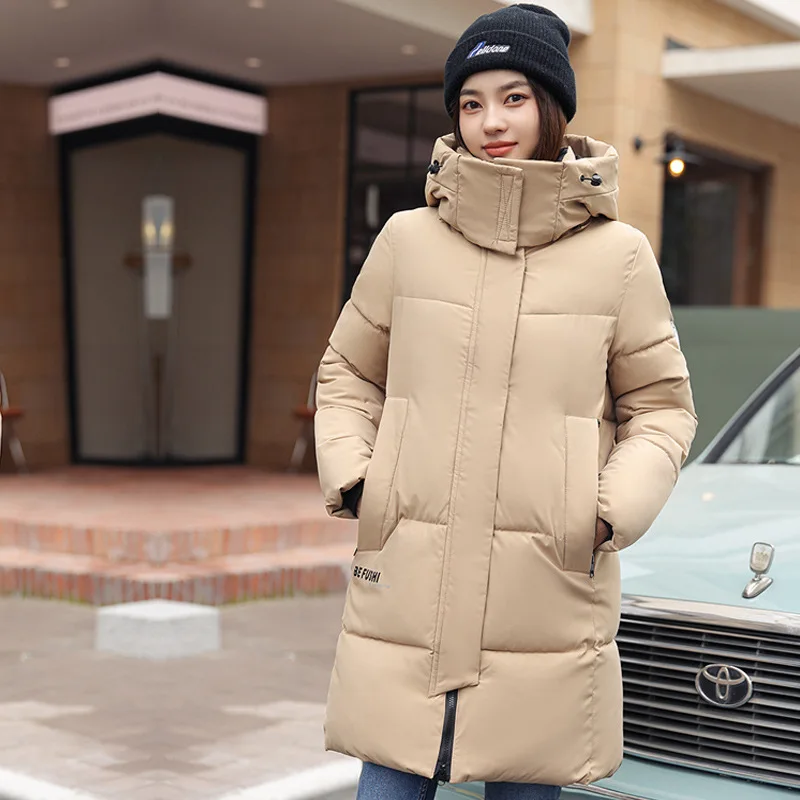 Down Cotton Parkas Women Mid Length 2024 Winter Solid Fashion Loose Warm Puffer Jacket Hooded Long Snow Coat Windproof Plus Size