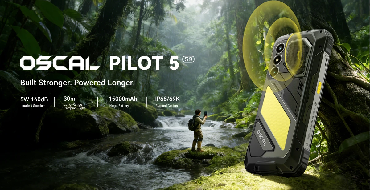Blackview OSCAL PILOT 5 Rugged Smartphone 5G 6.67" HD+ IPS Display Mobile Phone 32GB(8GB+24GB)+256GB 15000mAh 33W Android 16 NFC