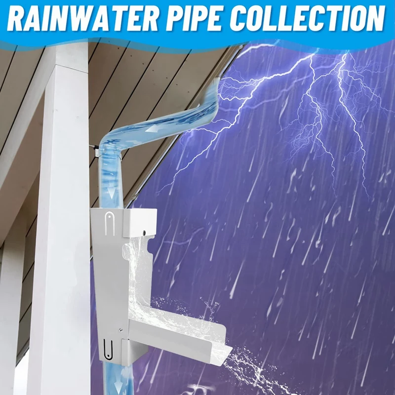 3-4 Inch Rectangular Piping Container Rainwater Collector Set, PVC Connection, Gutter Water Collector Container Easy Install