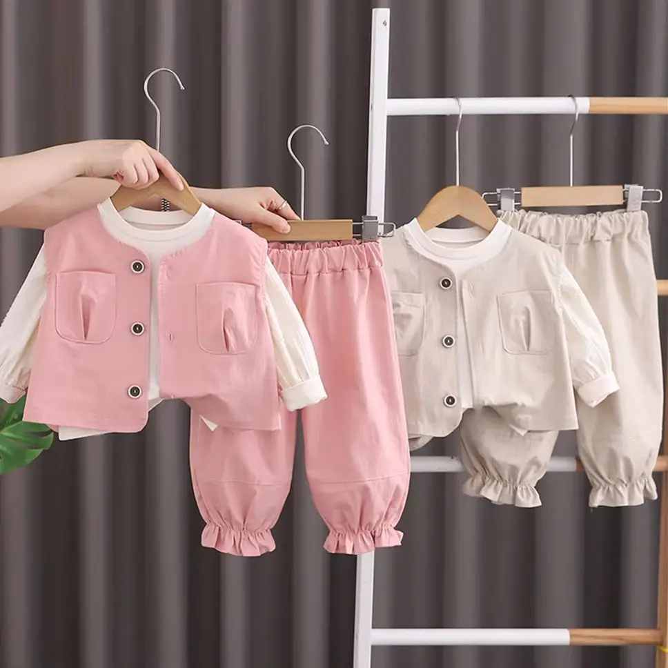 

Autumn Toddler Girls Clothes Sets Infant Girl Clothing Set Casual T-shirt+Pants +Vest 3Pcs Baby Suit Children Clothing Outfit