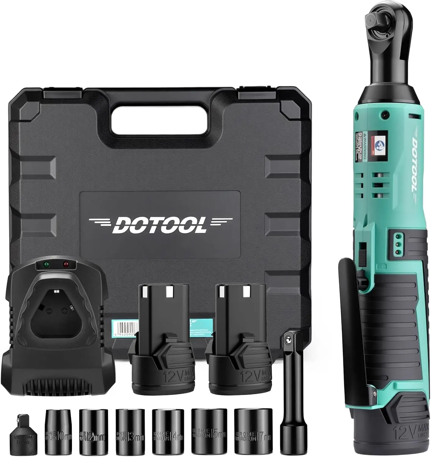 

12V Cordless Ratchet Wrench Set, 40Ft-Lbs, 2x2.0Ah Batteries, 6 Sockets & Adapter, Variable Speed