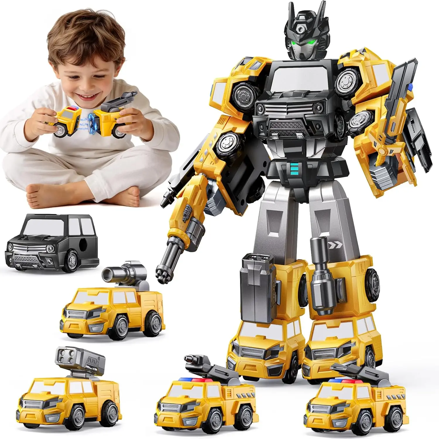 

5 in 1 Magnetic Transform Construction Trucks Toys for Boys Kids Ages 3-6, Easy DIY Assembly Birthday Gift