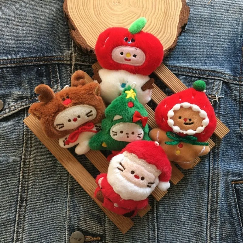 Christmas Plush Keychain Santa Claus Tree Apple Reindeer Bag Decore Charm Cute Plush Keyring Collection for Xmas Gifts