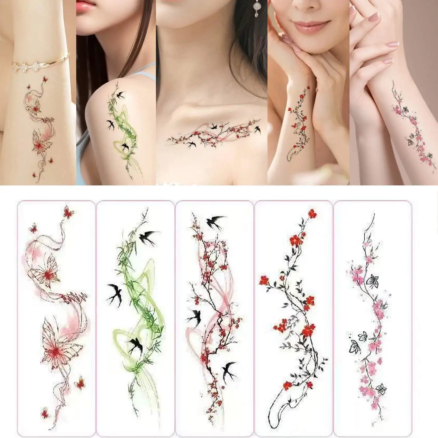 

Waterproof Temporary Tattoo Stickers Artistic Ethnic Butterfly Floral Design for Hand Decoration Women Long Lasting Ins
