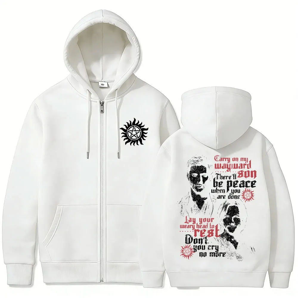 TV-Serie Supernatural Reißverschluss-Hoodie für Männer und Frauen, Kleidung aus Fleece-Baumwolle, übergroße Jacke mit Reißverschluss, Unisex, Cosplay, Merch, Streetwear – Detail 7