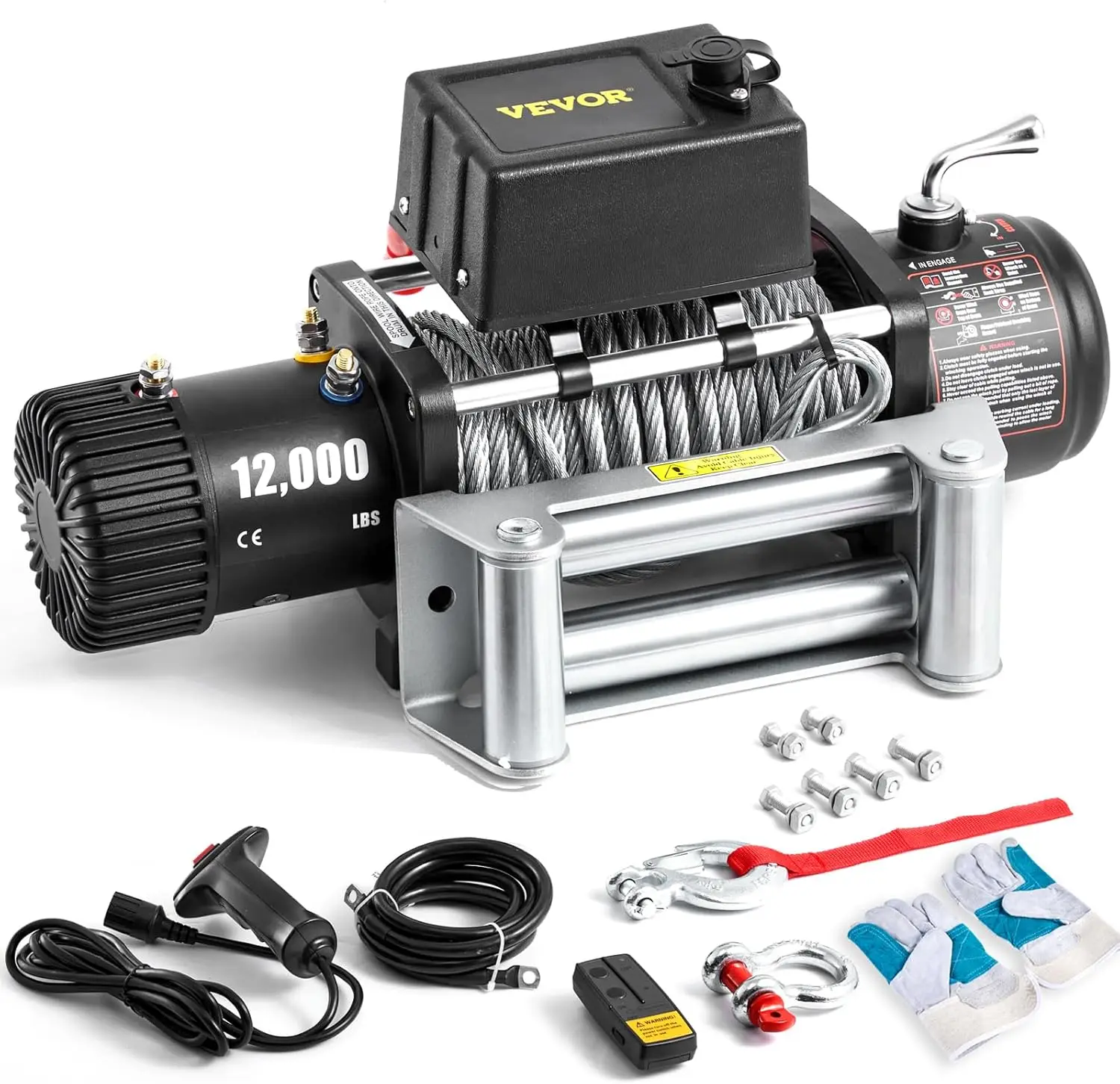 

Электрическая лебедка 12000 фунтов со стальным тросом и беспроводным пультом дистанционного управления для джипа, грузовика, восстановления UTV
