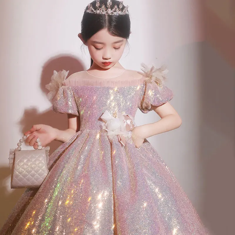 Toddler Girls Sparkle Sequin Dress Kids Formal Banquet Evening Cocktail Puffy Ball Gown Teen Girls Princess Wedding Bridesmaid