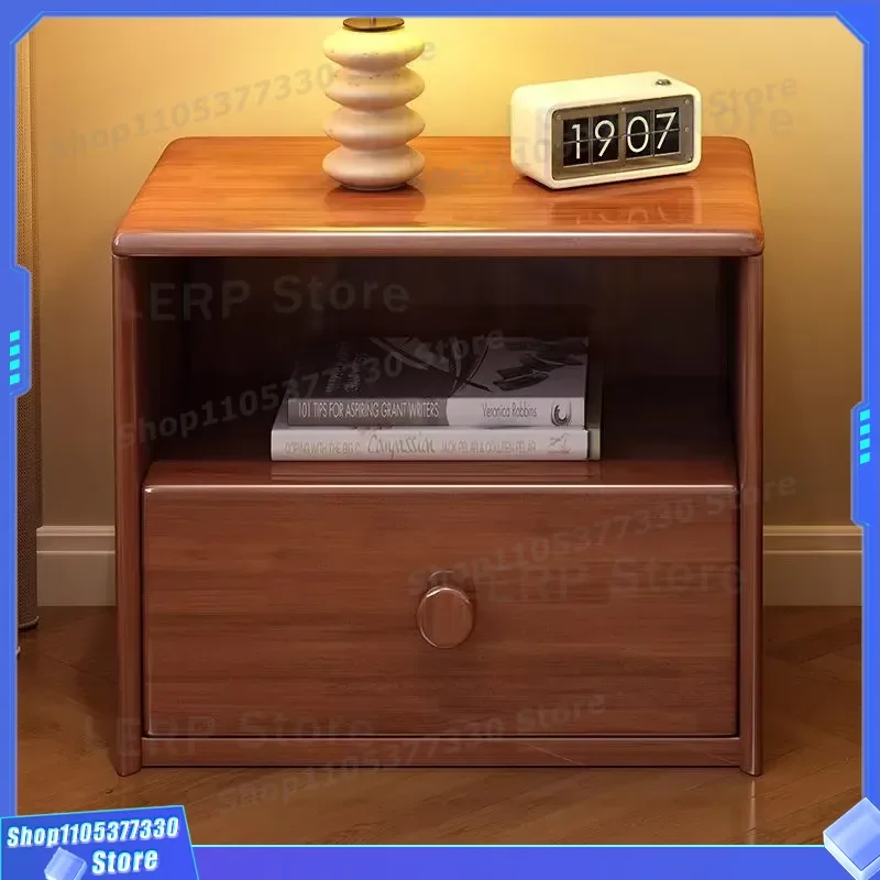 Modern Solid Wood Nightstand Small Bedroom Side Table with Drawer Light Luxury Simple Storage Locker for Home Decor Furniture