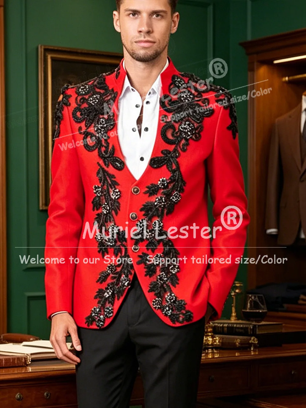 Exquisite Beaded Stones Suits Men For Wedding Unique Design Jacket Pants 2 Piece Sets Groom Tuxedos Terno Masculinos Completo