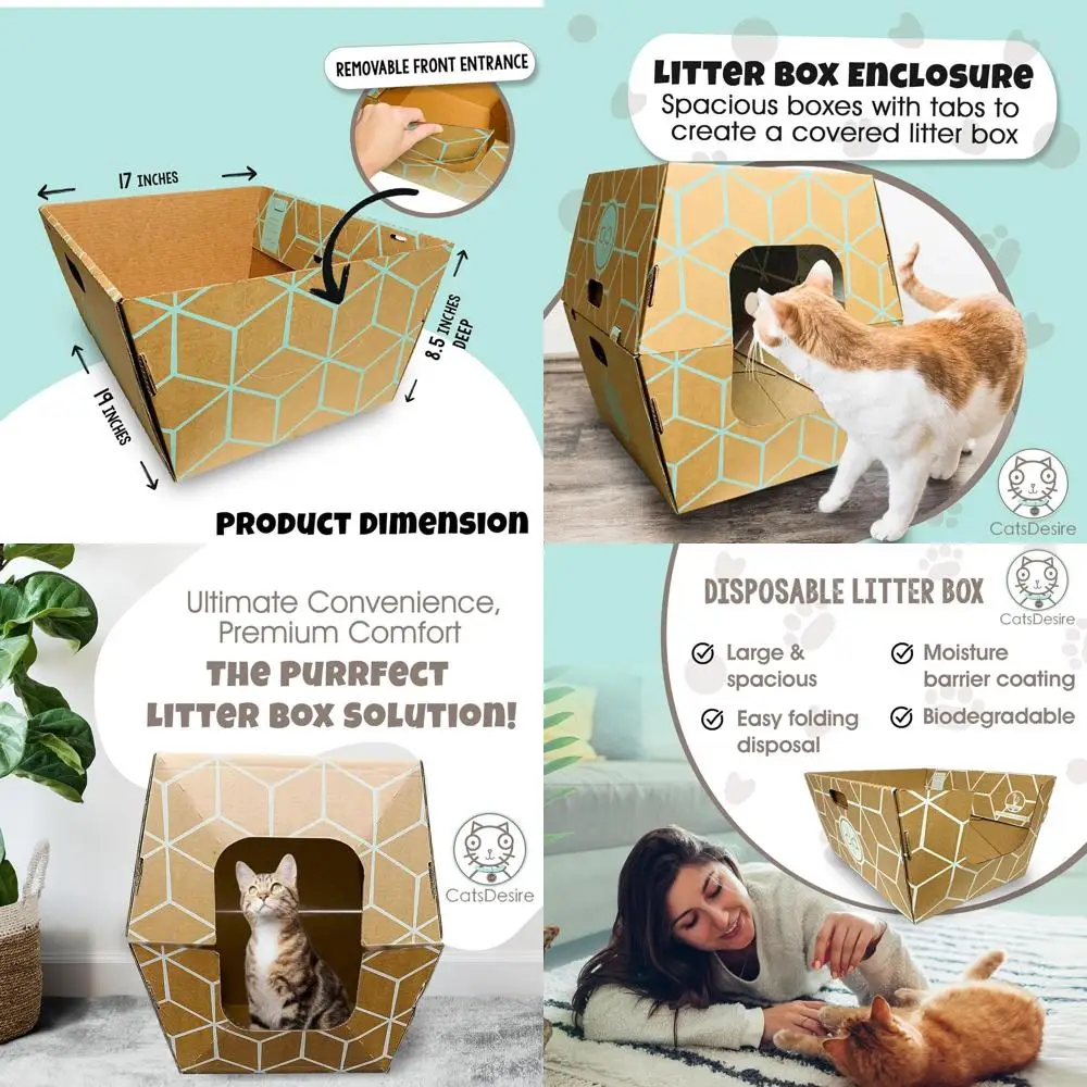 

10-Pack Tall 17-Inch Cardboard Litter Boxes - Large Open or Enclosed with Leak-Resistant Coating