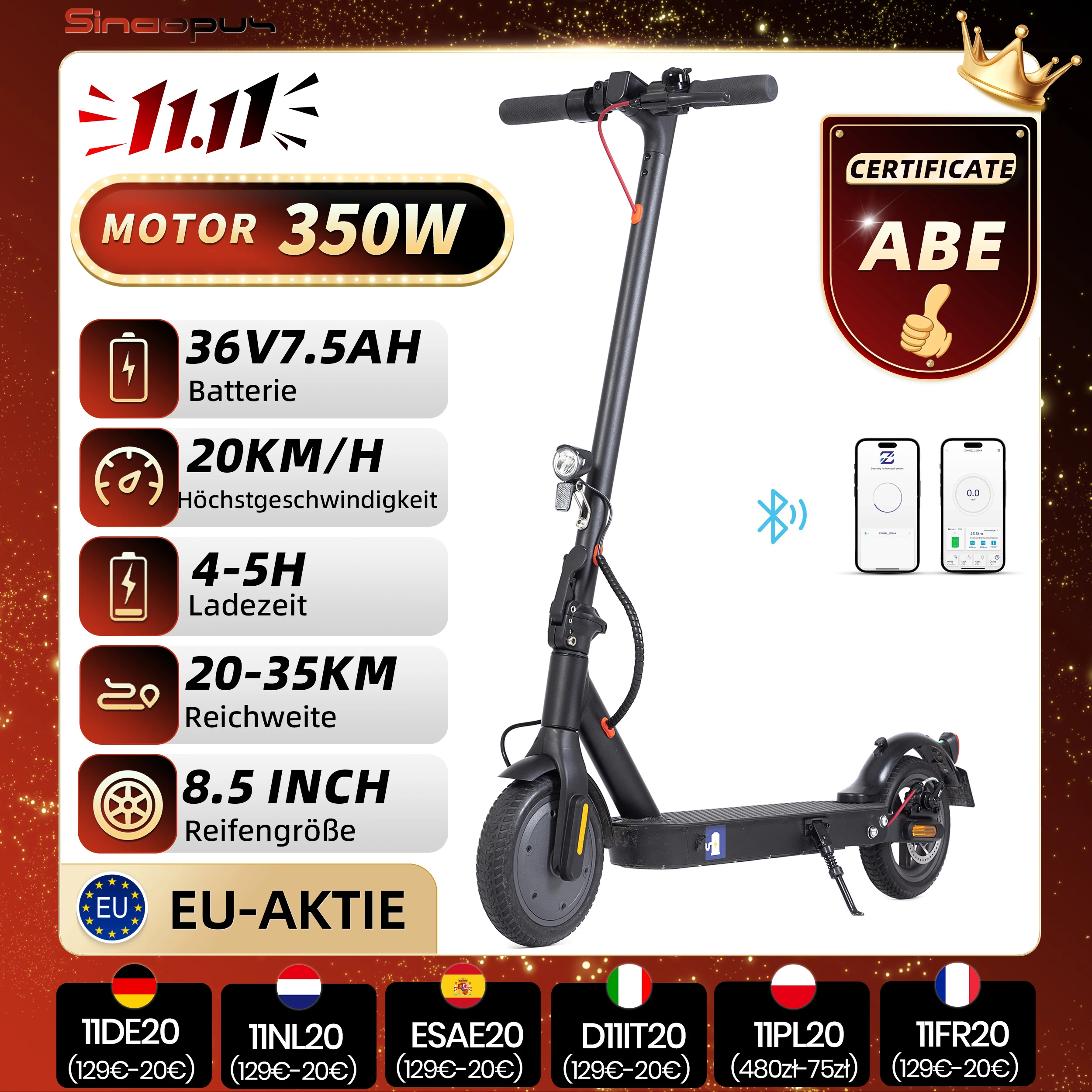 سكوتر كهربائي Vankel 8.5 بوصة بقدرة 350 وات 36 فولت 7.5 أمبير في الساعة نطاق 30 كم، فرامل مزدوجة، سكوتر قابل للطي، شاشة LED، سكوتر 20 كم/ساعة مع ABE