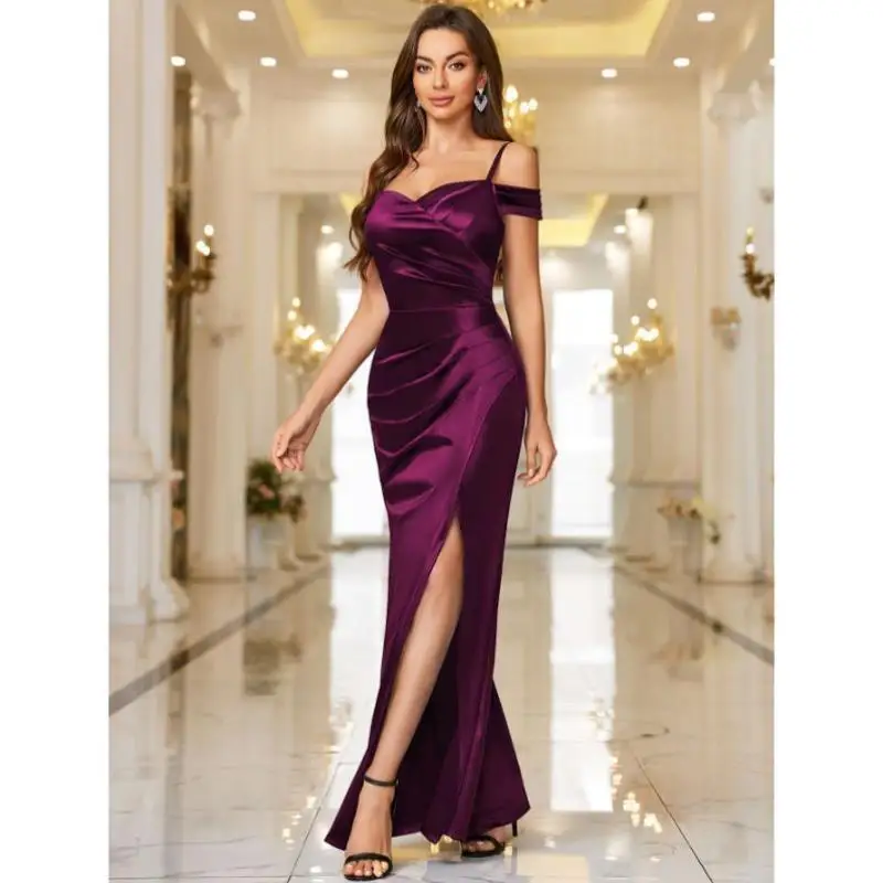 Ele oulder Bared الساتان الملابس النسائية Accory جديد احتفال الزفاف Cleanfit H نسخة منتصف الحياة المحملة ربع Sve #1