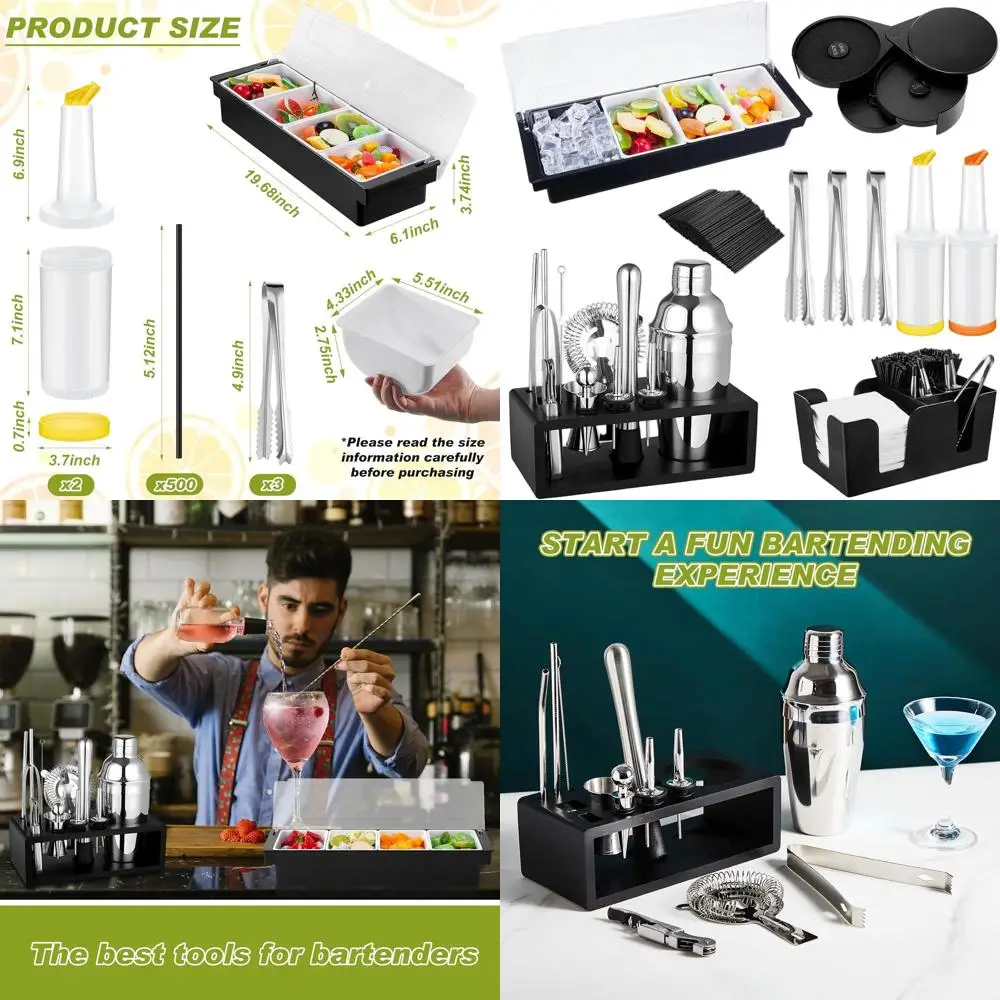 

Complete 23-Piece Bartending Kit with Garnish Tray, Lid, 3-Tier Glass Rimmer, and 13-Piece Cocktail Shaker Set for Home Bar Enth