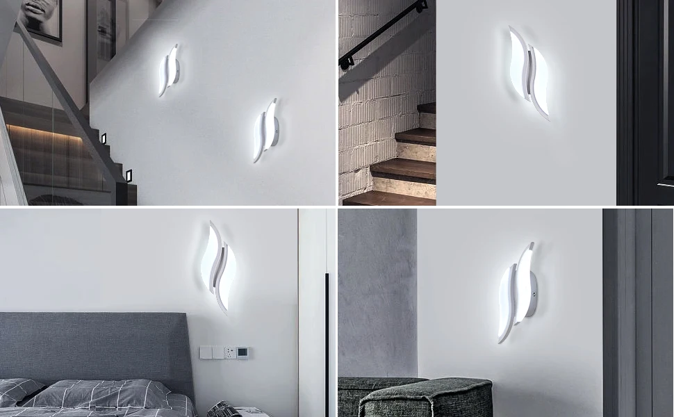 Moderne LED-Wandleuchte für Innenräume, 12W Weiße LED-Wandlampe, 6500K Kaltlicht, Acryl-Blattförmige Wandleuchte für Schlafzimmer – Detail 11