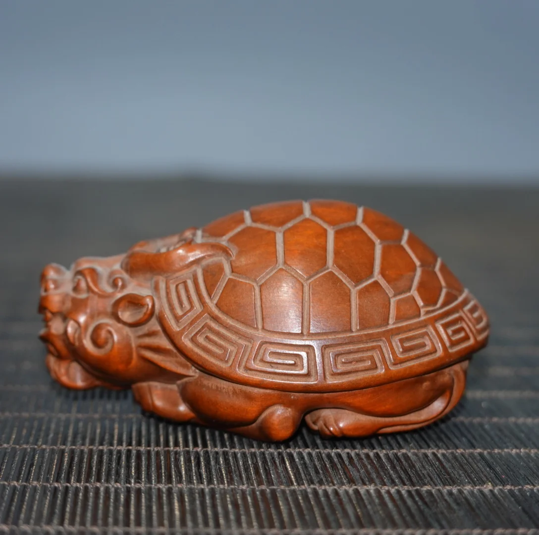 Chinese natural boxwood dragon turtle carving personality home living room desk decoration pieces handhandle pieces