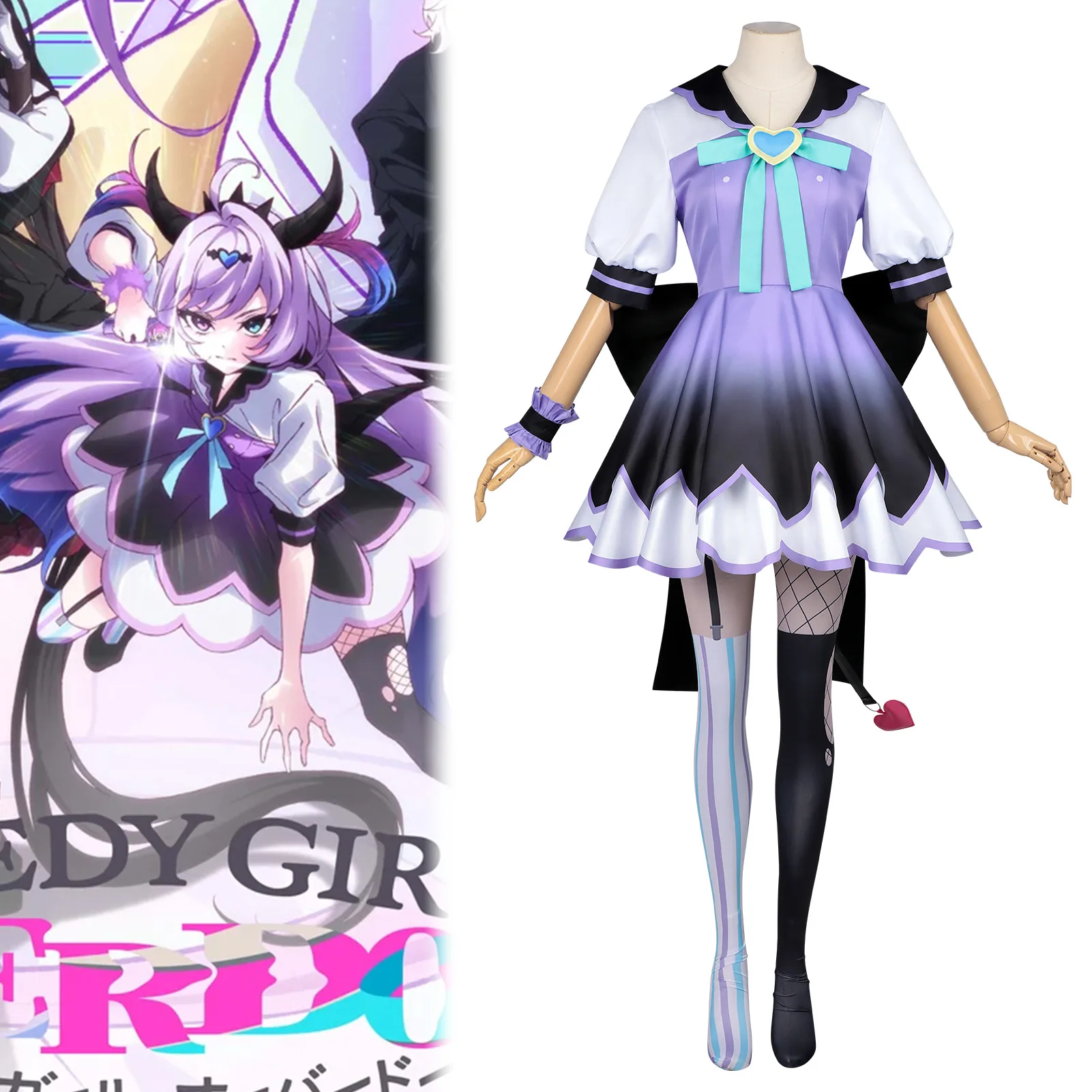

Needy Girl Overload Cosplay Costume Lollipop Purple Dreamy Lolita Dress Complete Anime Cosplay Outfit Full Accessories for Women