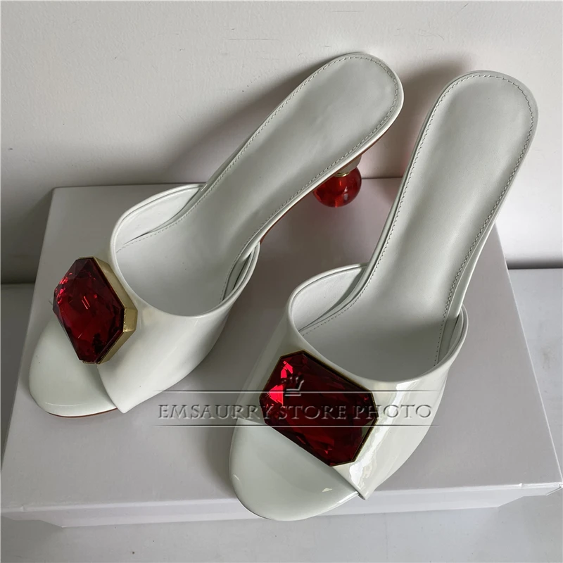 Luxury Diamond Rhinestone Sandals Women Beaded Strange Heel Patent Leather Slingbacks Outwear Mules Summer