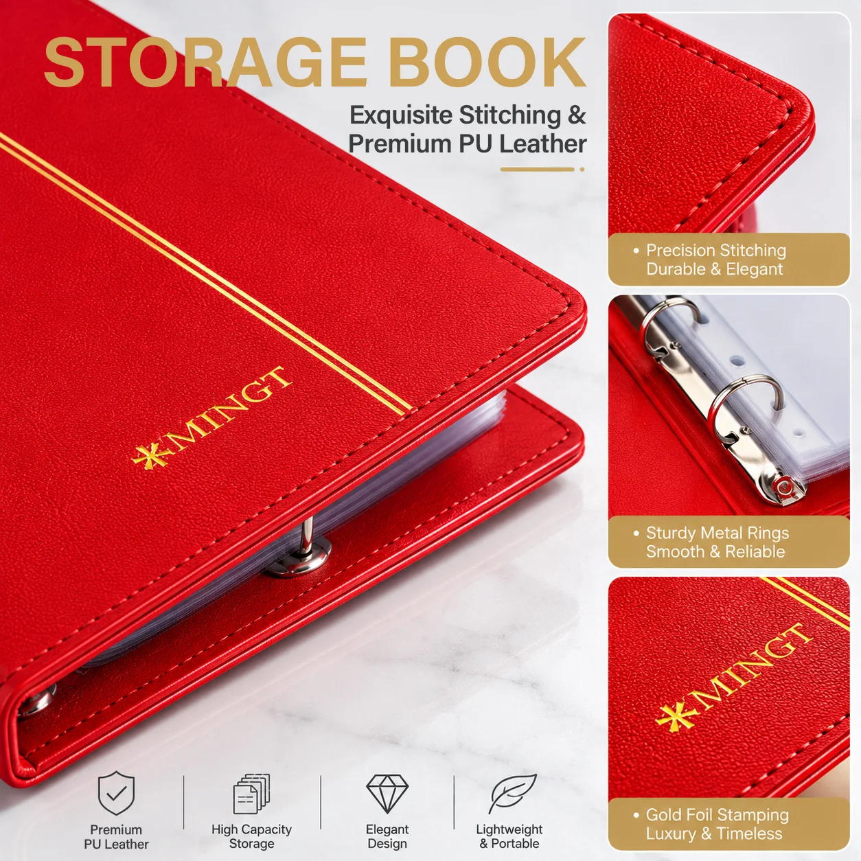 Stamp Coin Collection Leather Loose Leaf Empty Binder 53*42*33.5cm Large Folder For Coin Banknote Currency Storage Organizer
