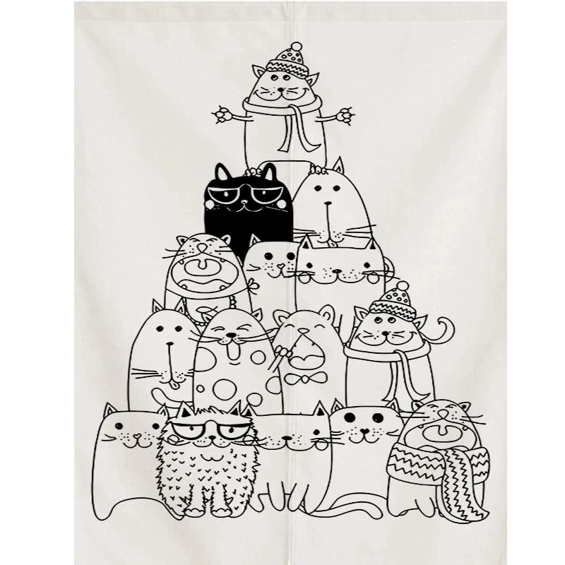 Cartoon Funny Cat Simple Japanese Door Curtain Kitchen Noren Half-Curtains Bedroom Partition Bathroom Doorway Living Room Decor