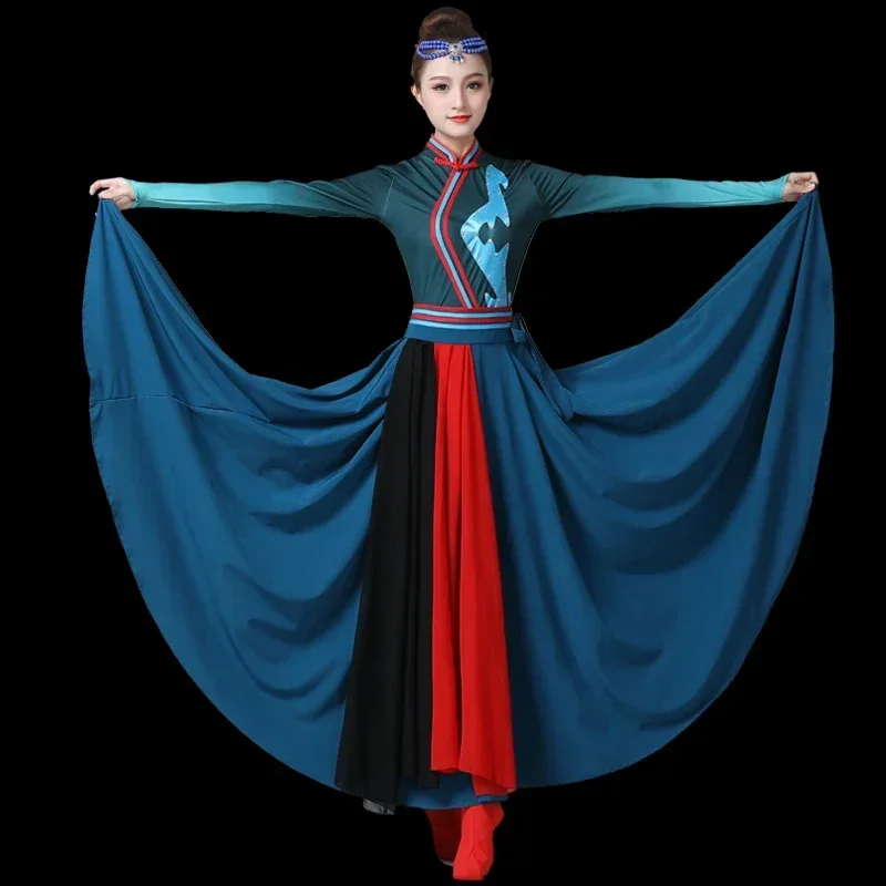 

Монгольский танцевальный костюм, женский костюм меньшинства, современная танцевальная одежда, тибетский танцевальный костюм, большие распашные юбки, традиционная одежда