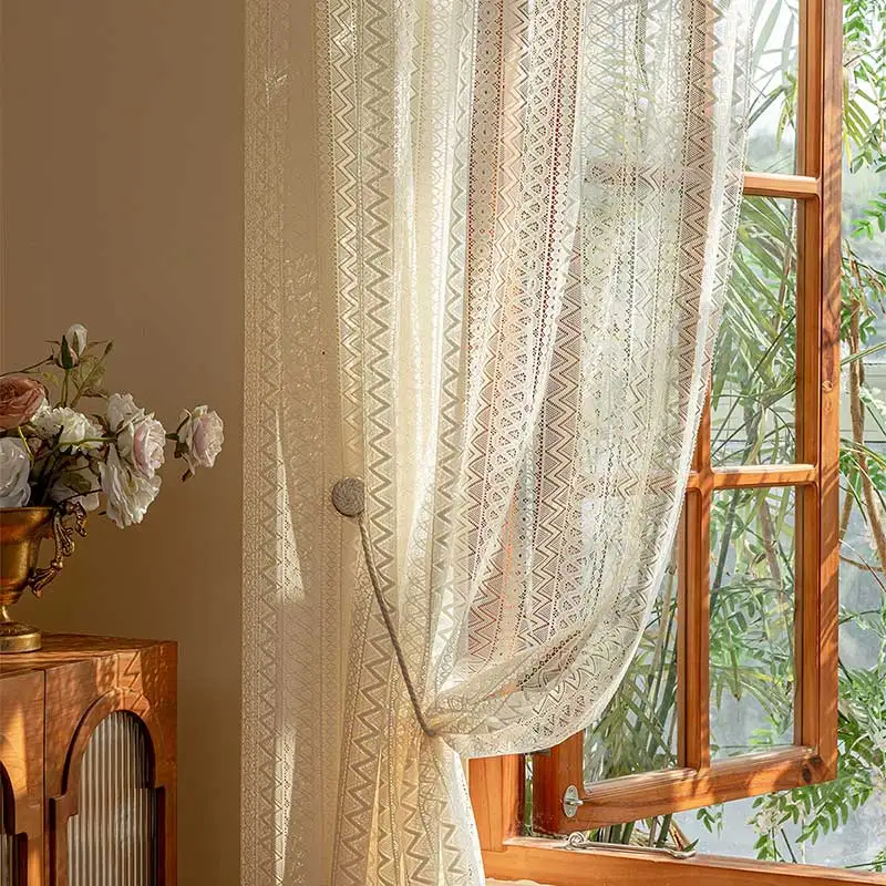 

European Hollow Lace Sheer Voile Curtains For Bedroom Nature Vertically Classic Tulle Window Curtain For Living Room Balcony