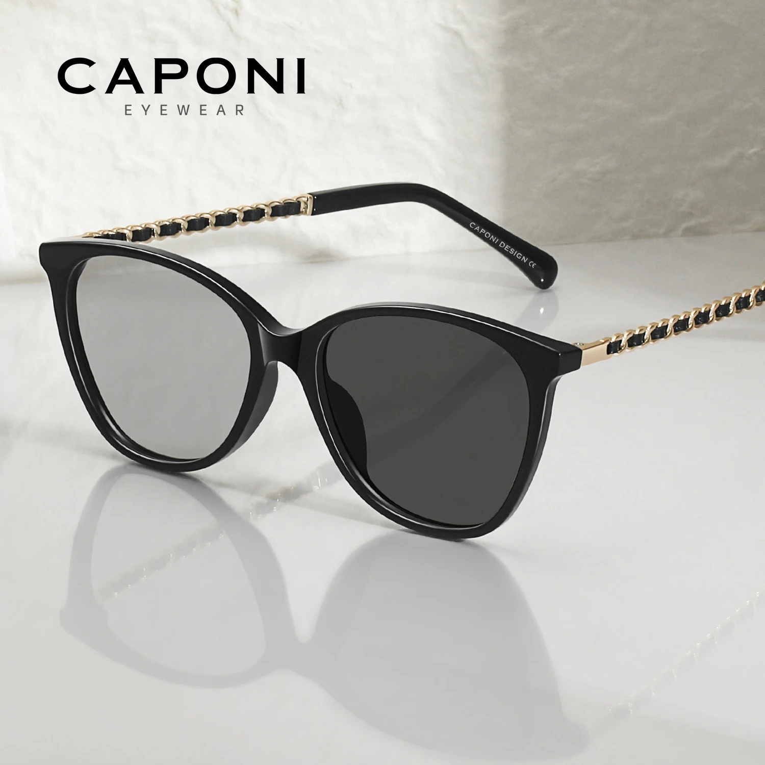 

CAPONI Ретро поляризационные женские солнцезащитные очки фотохромные ацетатные уличные солнцезащитные очки для вождения антибликовые UV400 черный оттенок BS3408