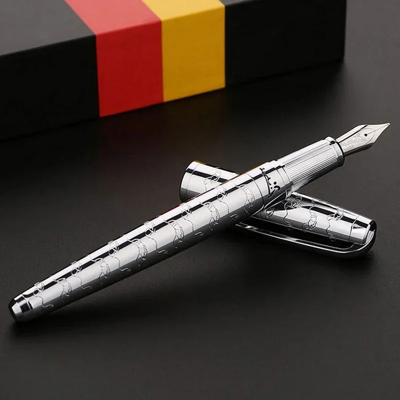 newpicasso-pimio-918-dreamy-polka-stainless-steel-silver-fountain-pen-fine-nib-gold-silver-trim-ink-pen-writing-gift-pen-set