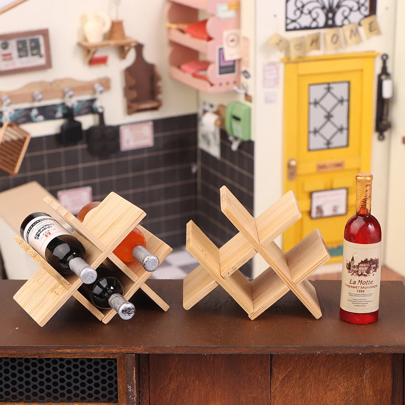 Dollhouse Accessories Miniature Wooden Wine Bottle Holder Mini Showcase Model Toy For Doll House Decoration