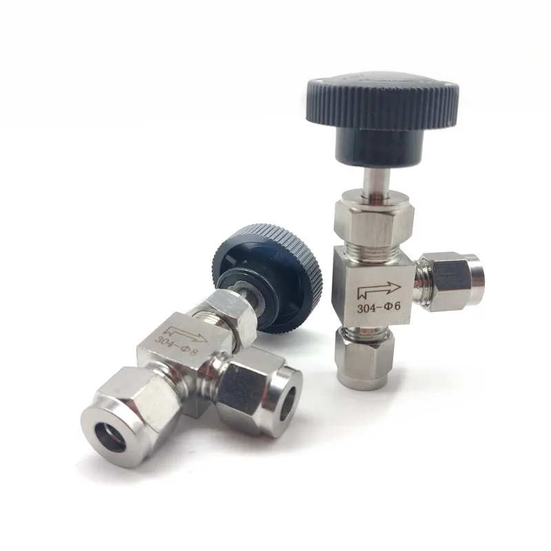 Nadelventil aus Edelstahl 304, Doppelhülse, 6 mm, 8 mm, 10 mm, Gasweg, rechtwinkliges Kugelventil – Detail 1