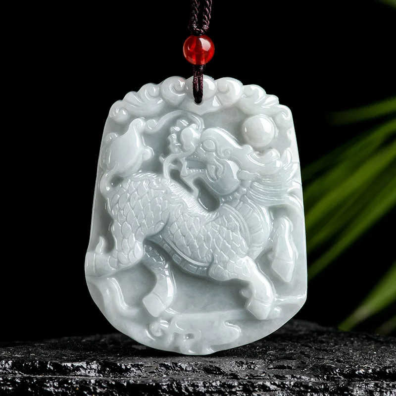 Natural Myanmar A Jade Auspicious Cloud Qilin Ice Jadeite Pendant For Lucky Women Men Gifts Jewelry Drop Shipping