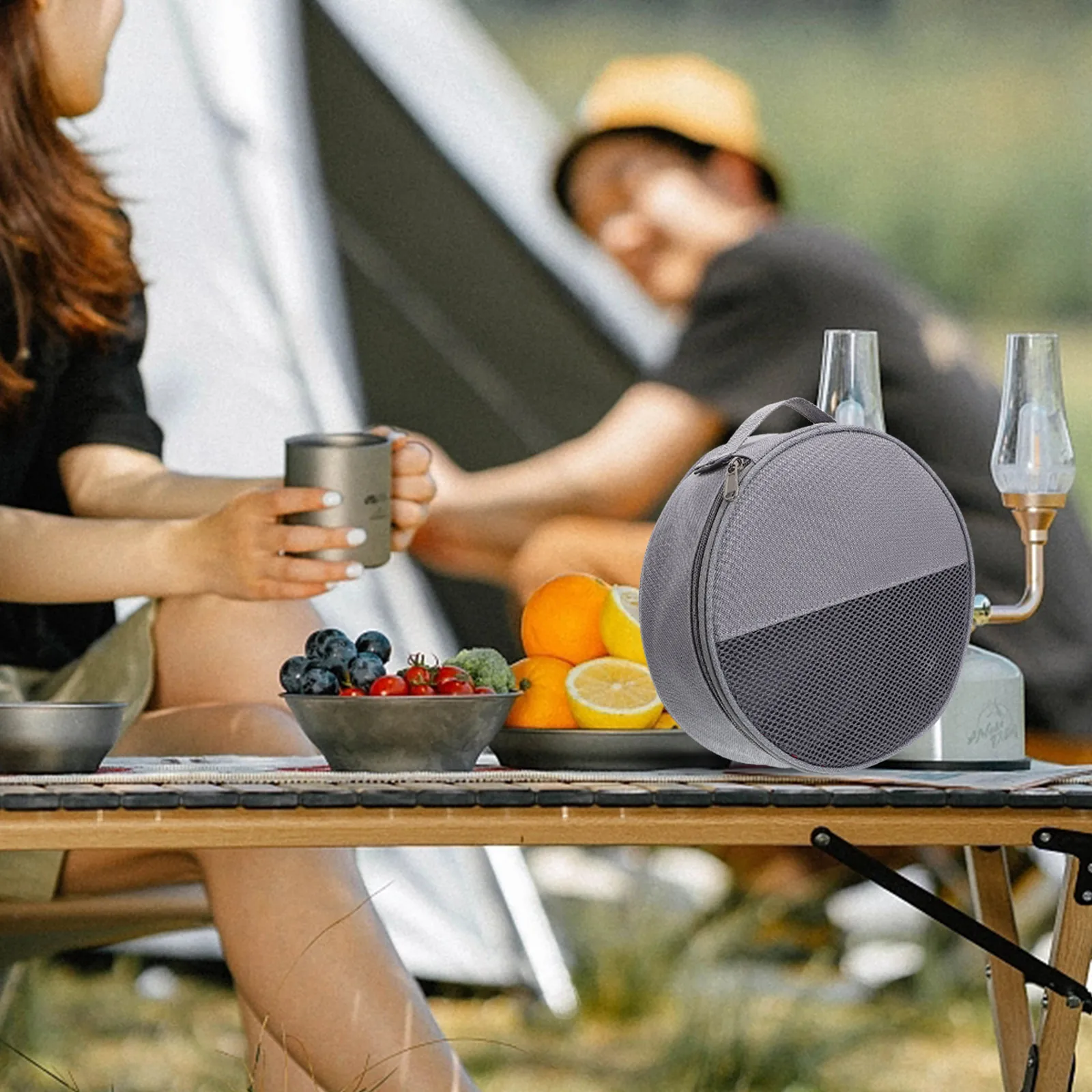 

Spacious Outdoor Tableware Bag For Camping Picnic Zipper Storage Organizer Oxford Cloth Lightweight Portable Dish Container