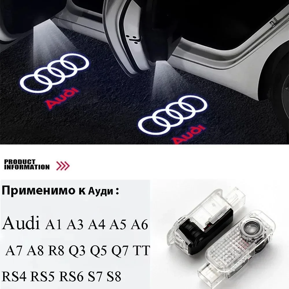 2pcsCar Door Welcome Light Car Logo Projector Lights Auto Accessories For Audi A3 A4 A5 A6 A7 Q2 Q3 Q5 Q8 TT Sline Quattro