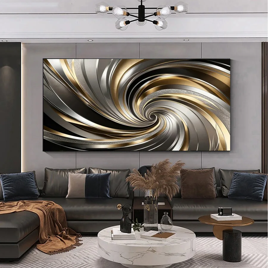 No Framed Modern Silver and Gold Wave Canvas Painting Art for Living Room Modern Canvas Poster for Bedroom and Living Room Decor