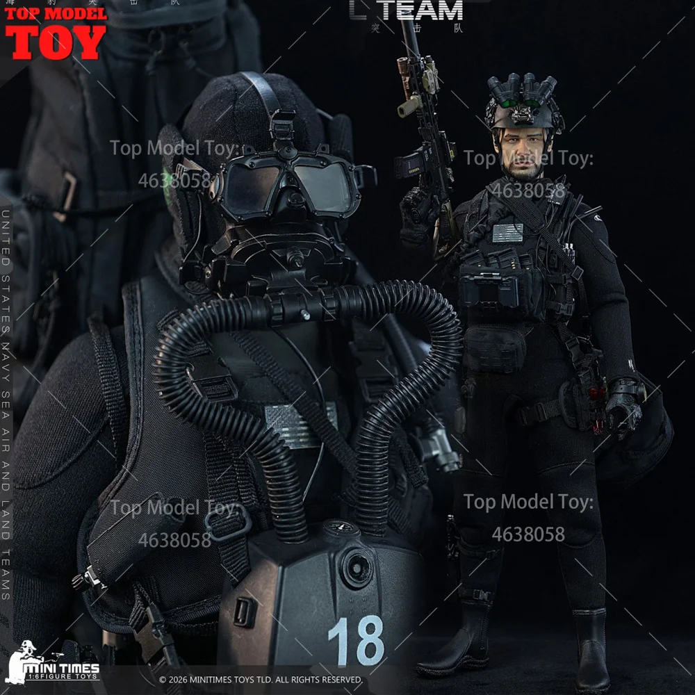 Minitimes M055 1/6 Scale Navy SEAL Team Frogman Full Set 12'' Moveable Male Solider Action Figure Dolls for Collection Display