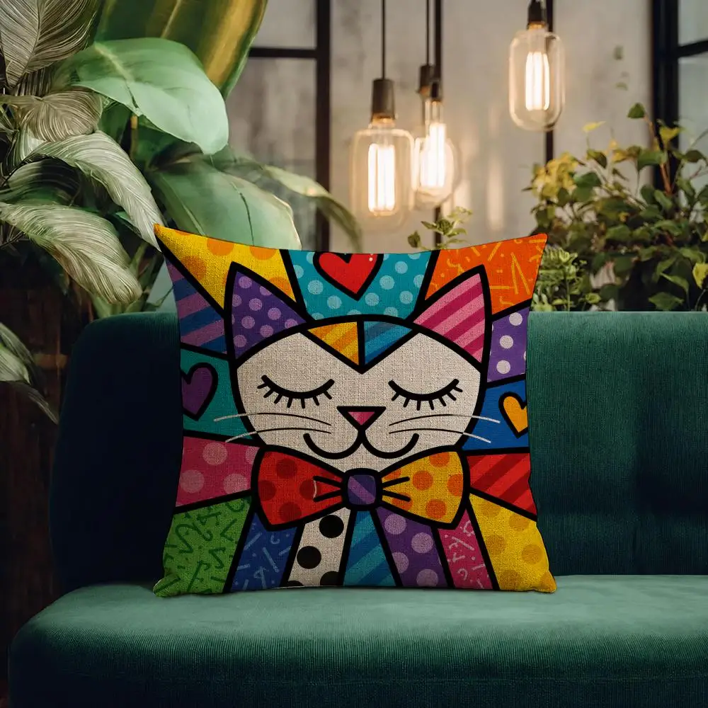 Artist Romero Britto Cushion Cover Natural Linen Pillowcase Set Cushion Cover for Sofa Bedroom Chair
