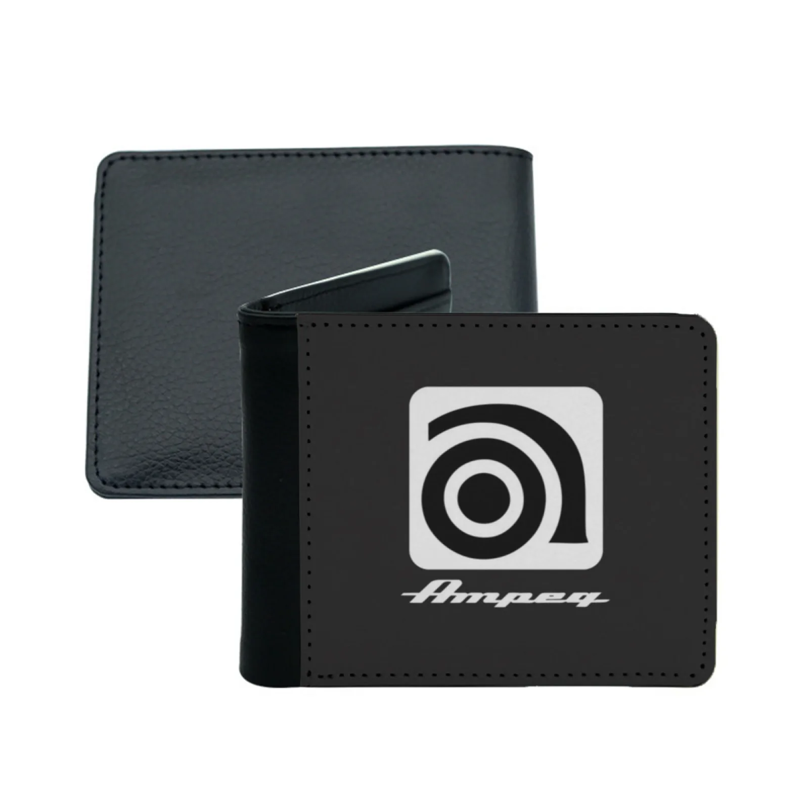 Ampeg كلاسيكي تي شيرت جلد الرجال محافظ حامل بطاقة الائتمان محفظة سوداء Ampeg شخصية طباعة خمر متعددة الوظائف