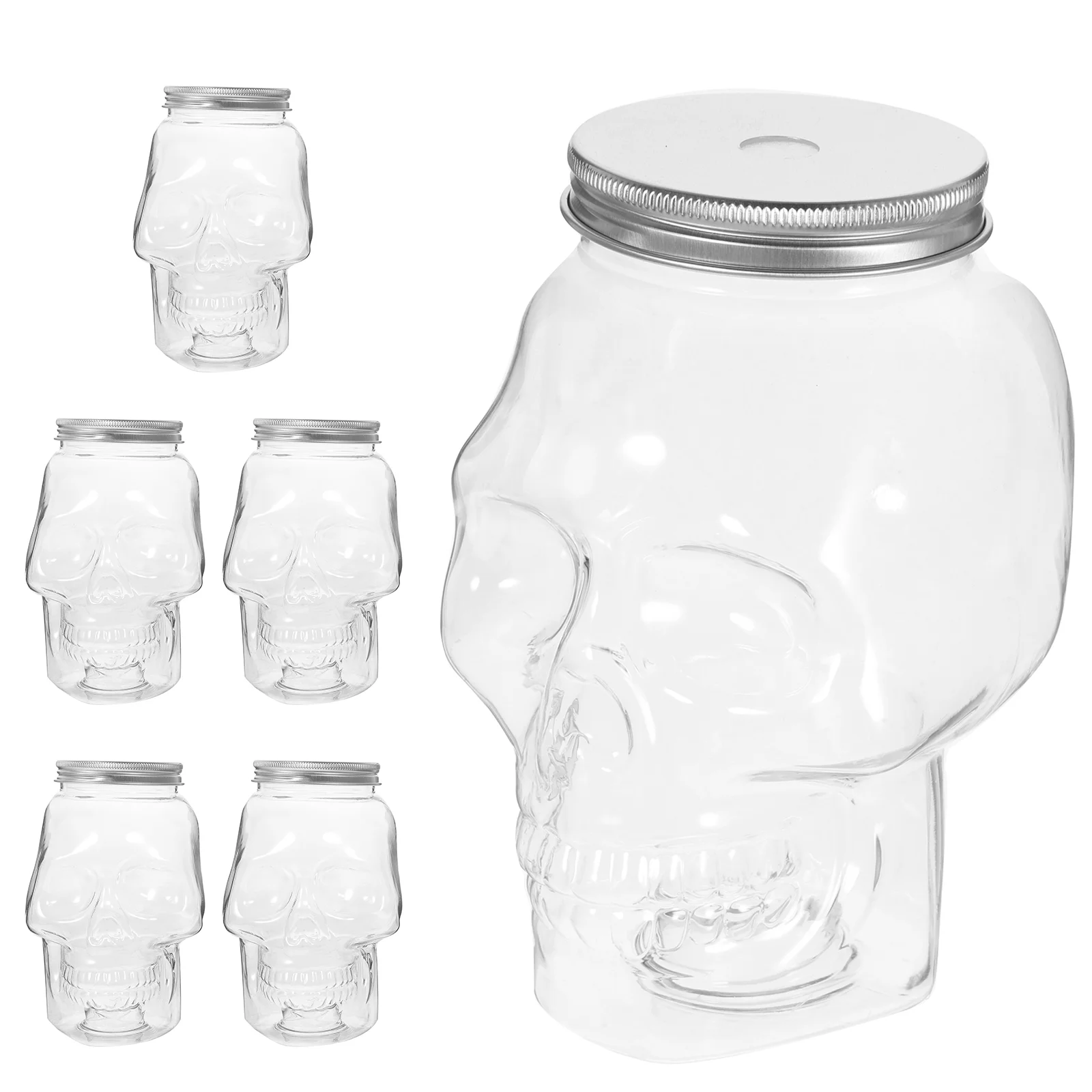 6 Pcs Halloween Skull Water Bottles Clear Juice Transparent Milk Anti-leak Beverage Packing