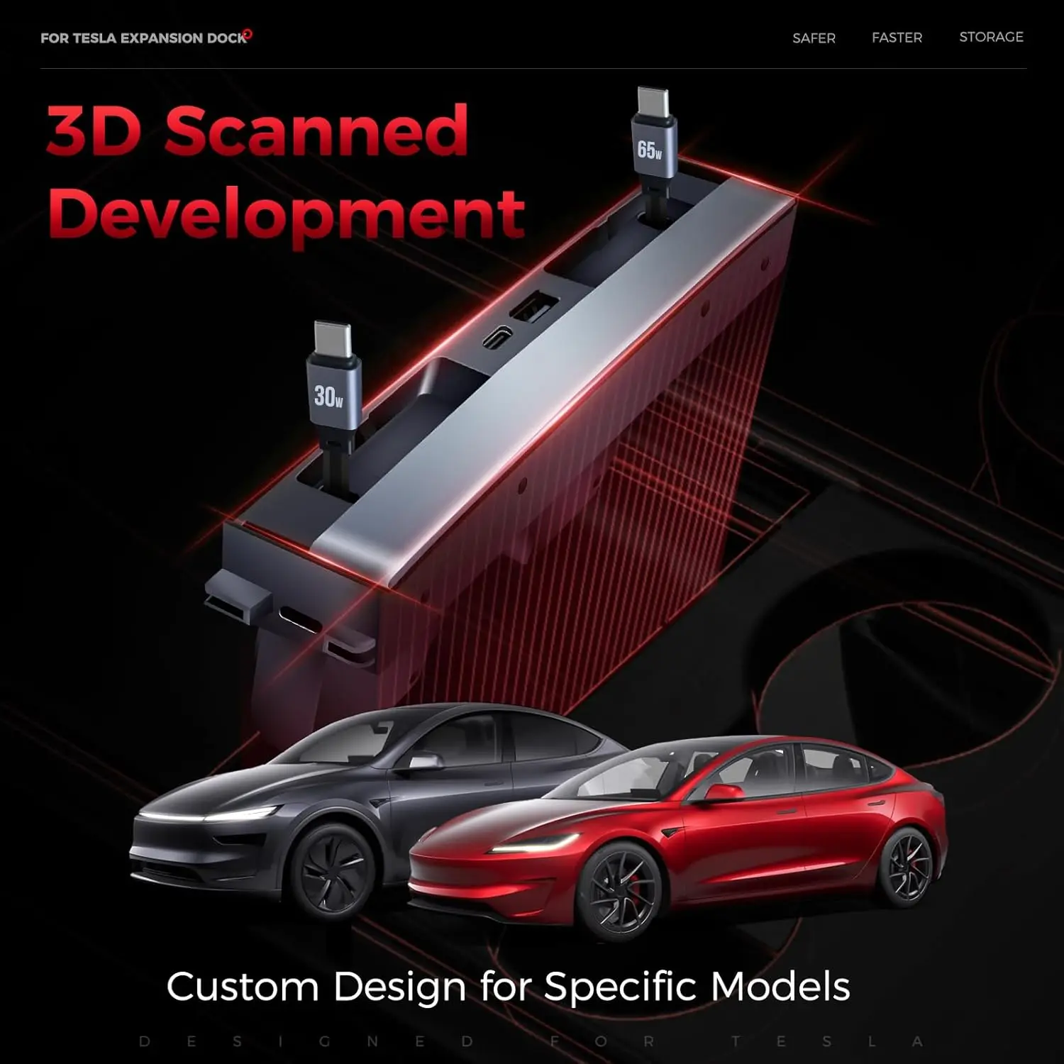 USB-Ladehub für Tesla Model 3 Highland 2024-2026 & Model Y Juniper 2026 Zubehör 4-Port Einziehbare Schnellladekabel – Detail 4