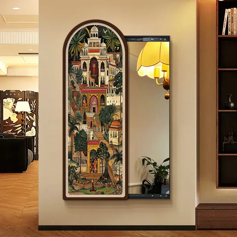 

French Retro Style Full-Length Mirror Invisible Push-Pull Entrance Decorative Painting Ancient Hidden Full Body Mirror