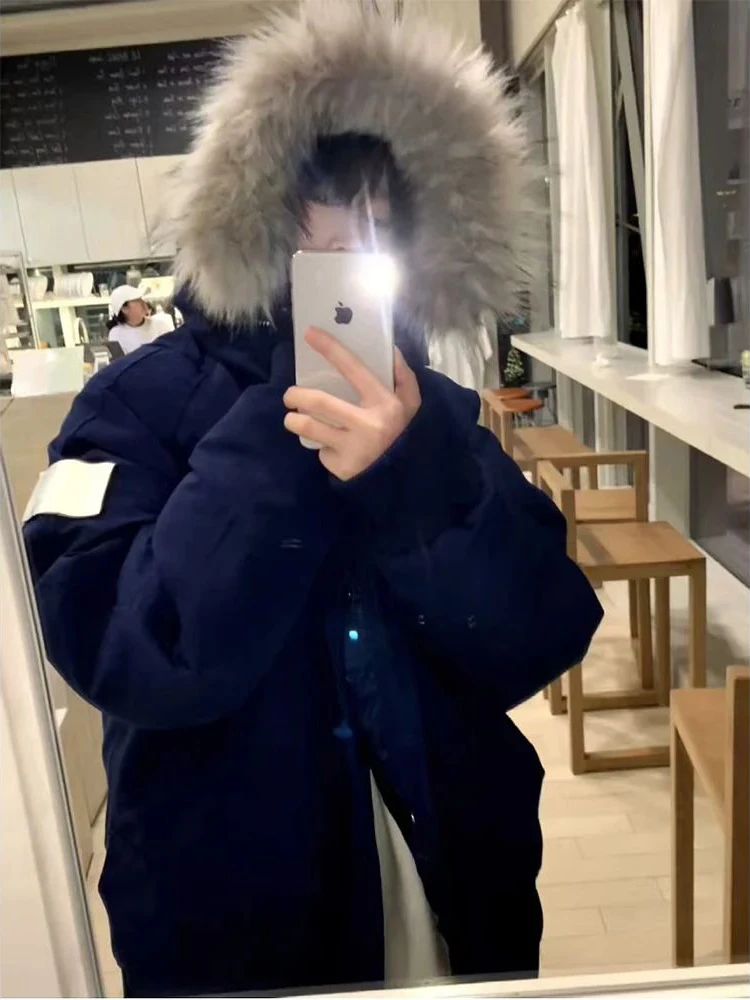 

Модная зимняя куртка для мужчин с меховым воротником, капюшоном, пуховая парка, молодежная повседневная, водонепроницаемая, из полиэфирного волокна