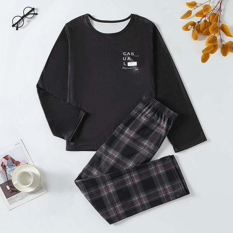 

2piece Autumn And Winter Youth Thick Round Neck Long Sleeved Set For Big Boys And Big Girls Comfortable And Warm Sports Home Set