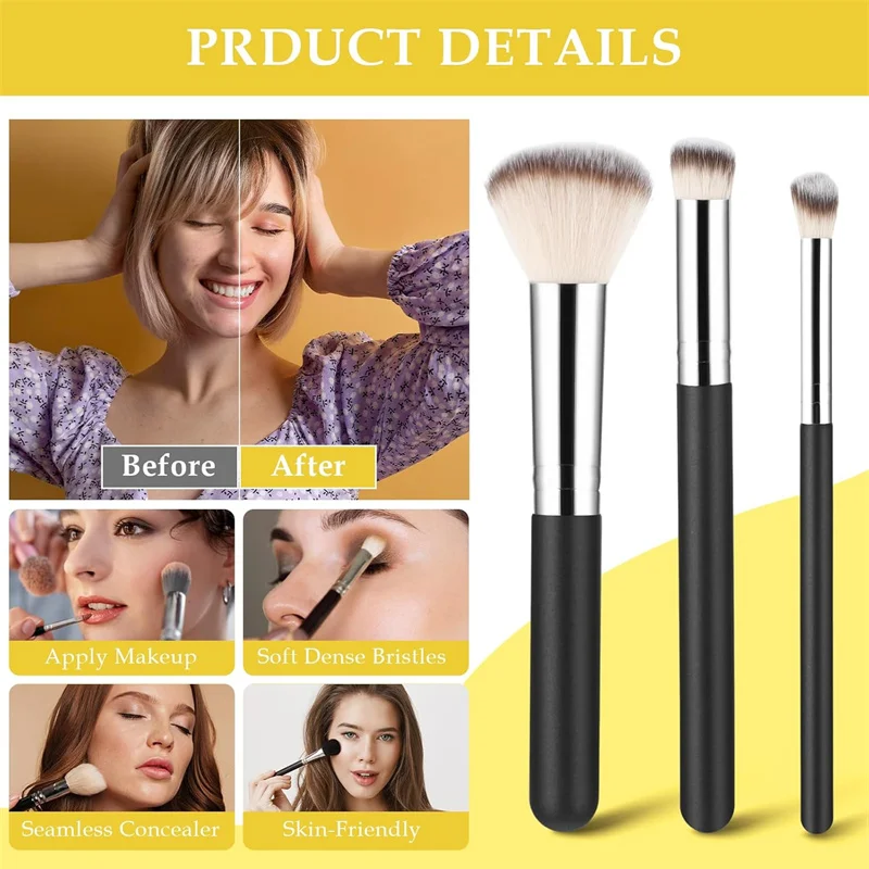 3Pcs Foundation Concealer Brushes for Liquid Makeup Seamless Angled Cream Foundation and Under Eye Concealer Comestic Brush Set