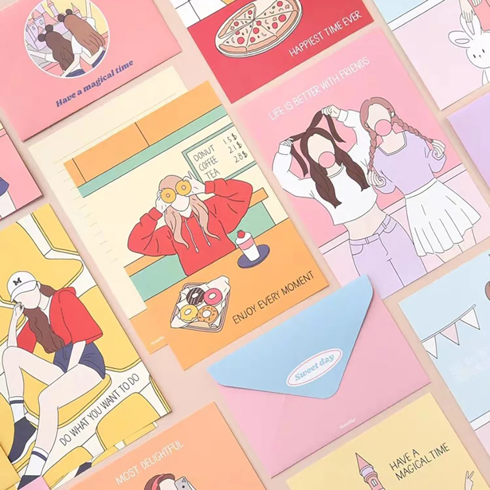 Cute Envelope Set (Envelope * 4+Letter Paper* 8), Fashionable Girl illustration, Best Friend Blessing Festival Gift
