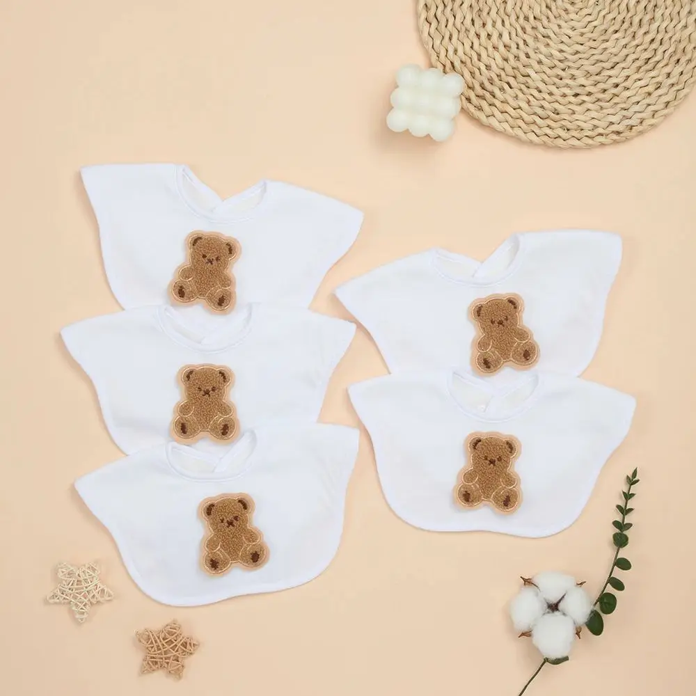 

5 шт. Детские нагрудники, приятные для кожи, однотонные, для новорожденных, с регулируемой застежкой, мягкие, нежные, с рюшами (белые)