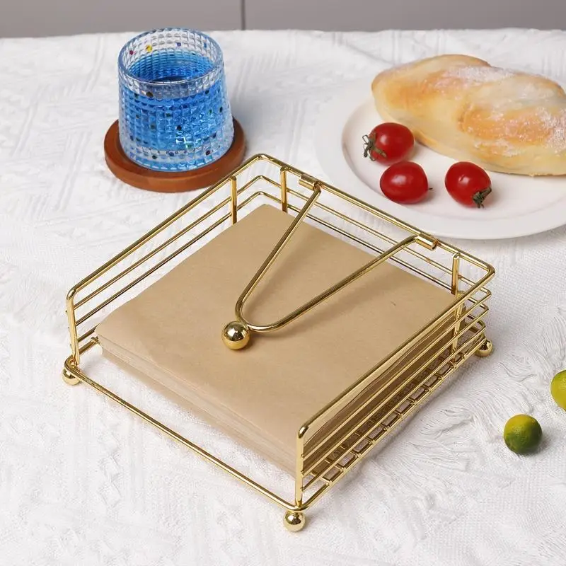 {YY30} Napkin Holder Flat Napkin Dispenser Square Iron Paper Holder For Kitchen Dining Room Restaurant Decoration