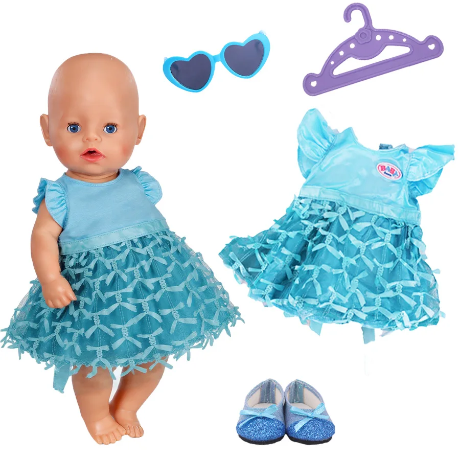

8 Pcs/Set blue flower dress For 43 Cm Born Baby Reborn Doll Clothes Accessories 18 Inch Doll Girls Toys Our Generation Nenuco