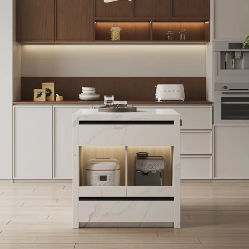 

Modern simple single island cabinet small apartment rock slab independent narrow island Italian minimalist