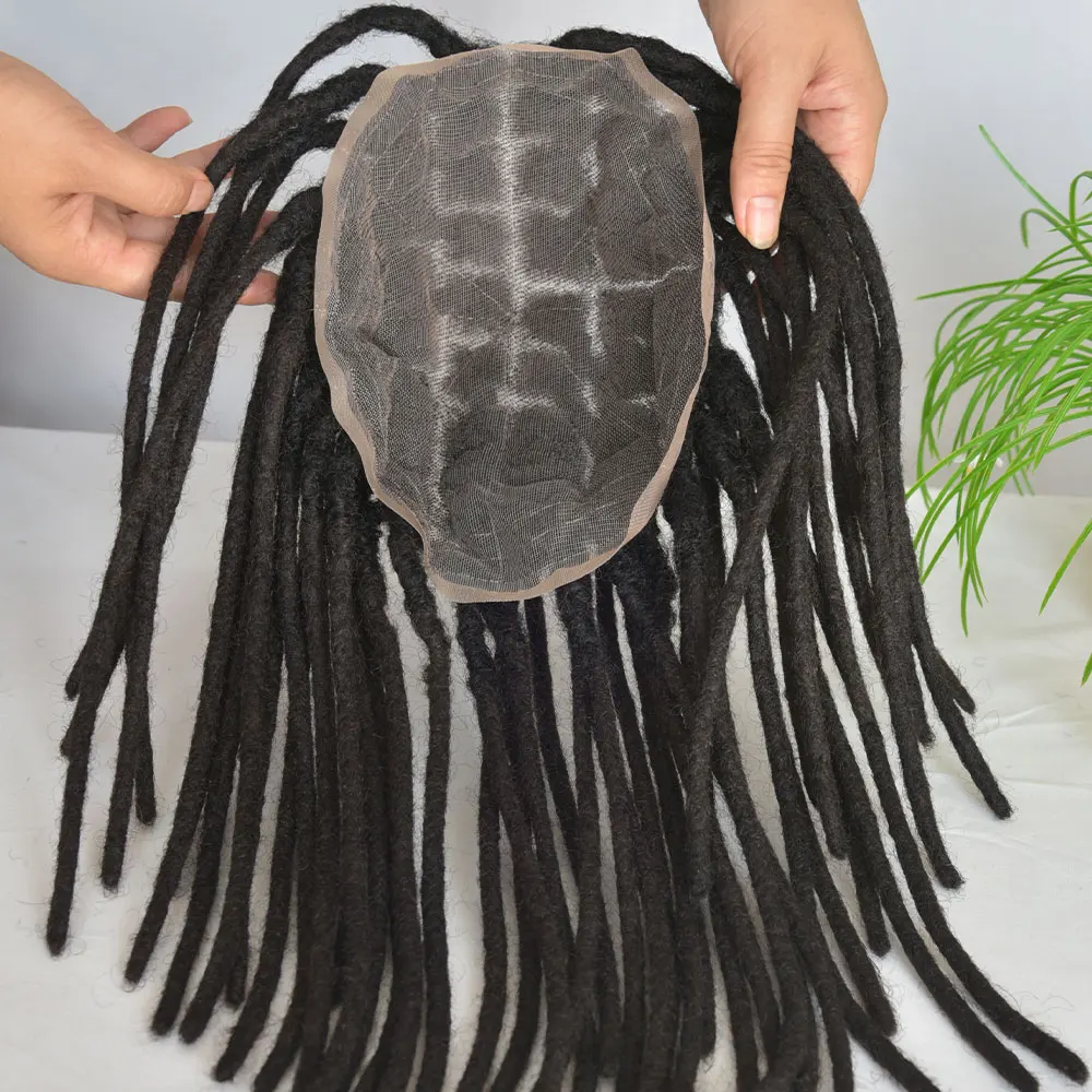 Full Swiss Lace Base Afro Dreadlock 12 Inch Toupee For Black Man Brazilian Human Hair Wigs 8x10inch 1B Color Long Toupee