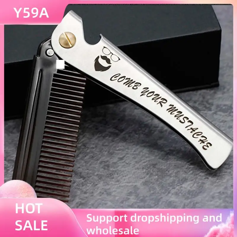 

Y59A 3 Pcs Black Men Folding Pocket Comb PP Teeth Detangling Hair Beard Comb Metal Handle Foldable Combing