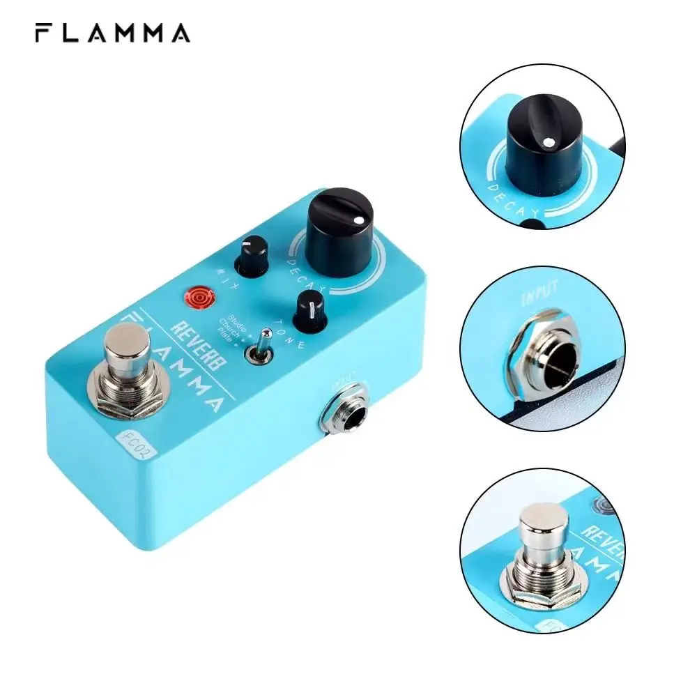 FLAMMA FC02 Electric Guitar Pedal Reverb Effects Pedal with Studio Church Plate Effects True Bypass with Power Supply